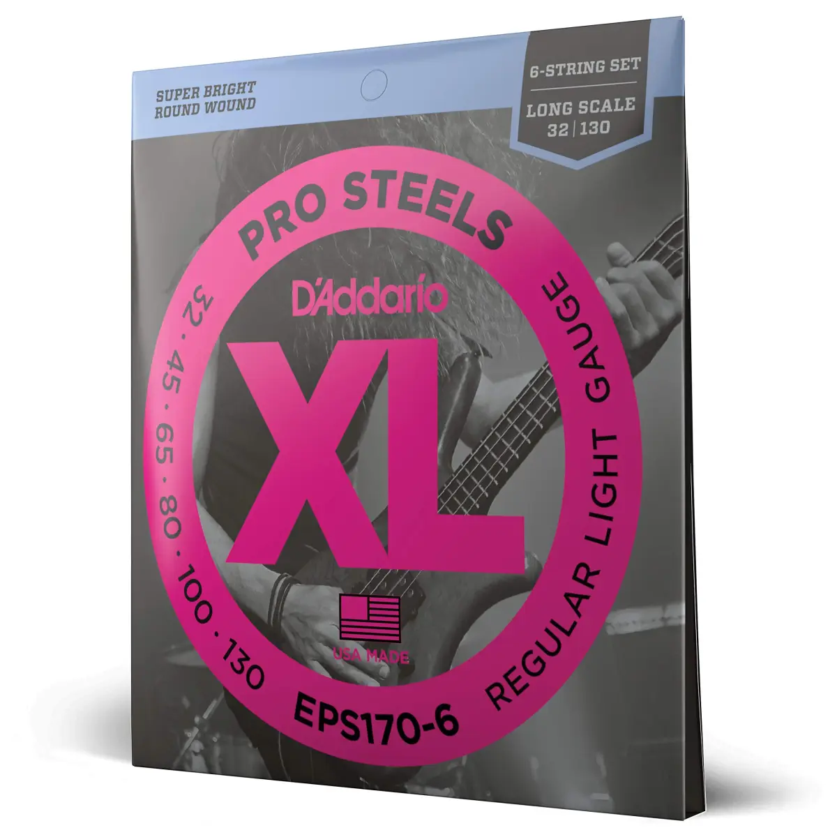 D'Addario XL ProSteels Bass Strings EPS170-6, 32-130, 6-String | Bright Tone, Tight Lows, USA-Sourced - main product image