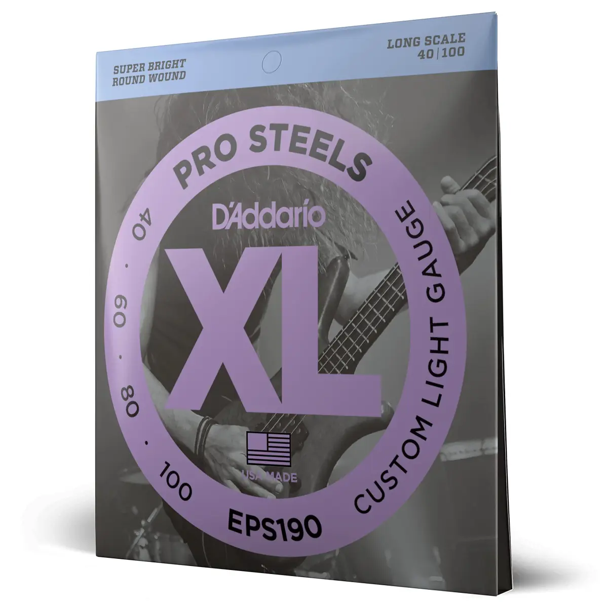 D'Addario XL ProSteels Bass Strings EPS190 Custom Light 40-100 (4-String Set) | Bright Tone & Durable Performance - main product image