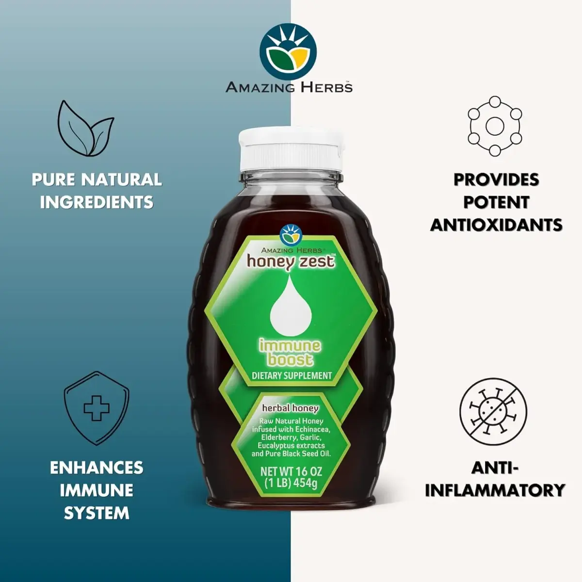 Amazing Herbs Natural Honey Herbal Honey 473ml (16 Fl Oz) | Antioxidant Support for Adults - view 4