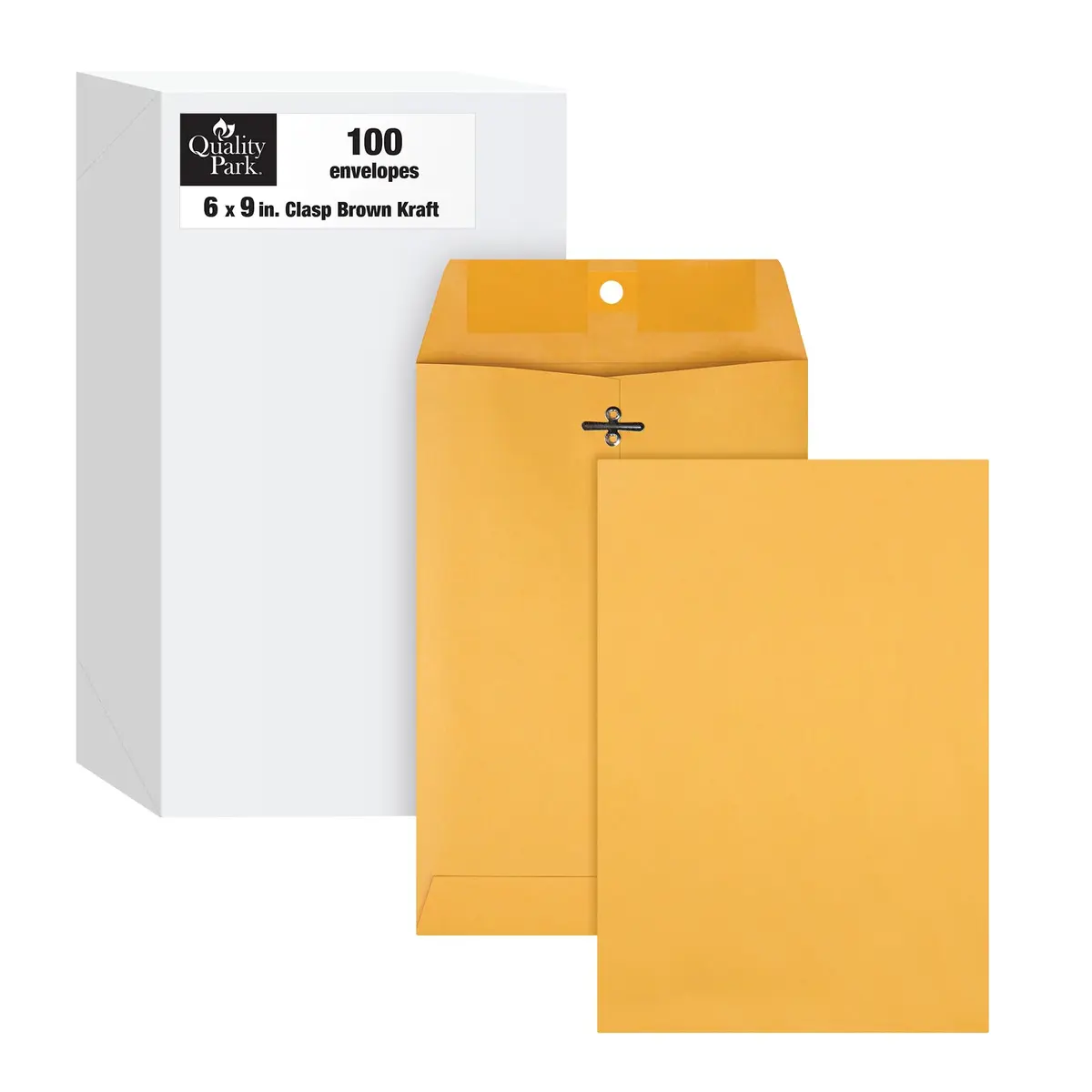 Quality Park 6 x 9 Clasp Envelopes | Gummed & Metal Clasp Closure, 28 lb Kraft Paper, 100 Pack - main product image