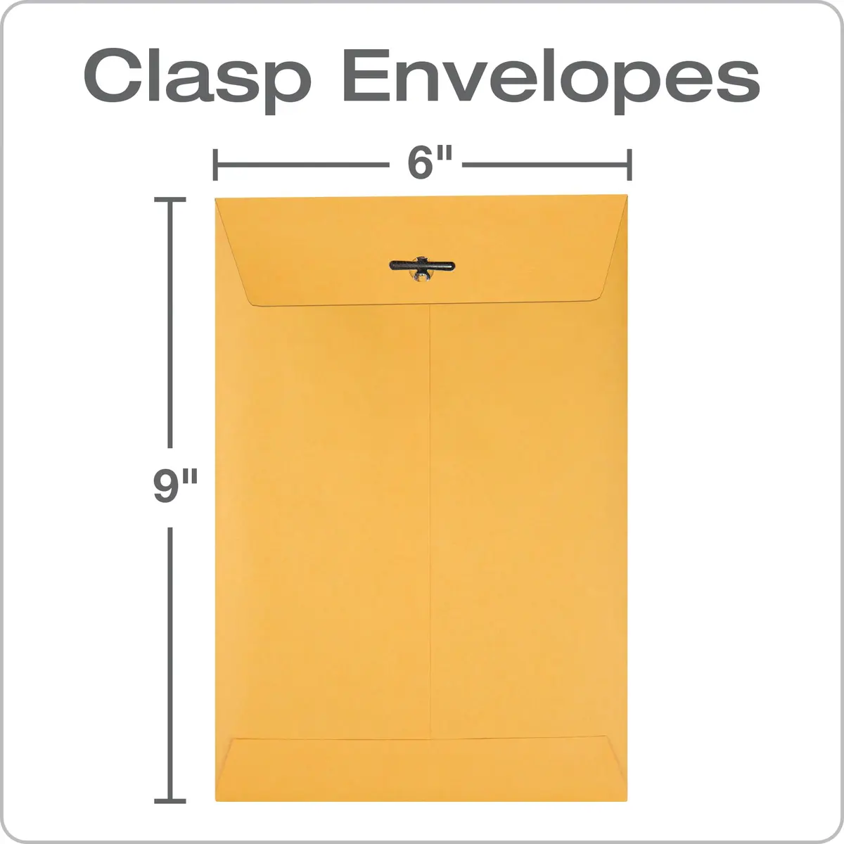 Quality Park 6 x 9 Clasp Envelopes | Gummed & Metal Clasp Closure, 28 lb Kraft Paper, 100 Pack - view 2