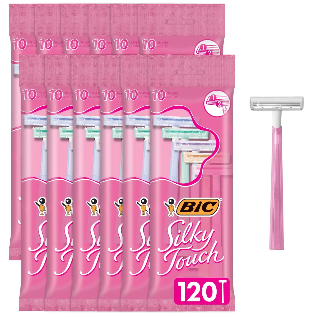 BIC Silky Touch Women's Disposable Razors with 2 Blades, Pretty Pastel Handles, 10 Count Value Pack | Smooth Shave for Sensitive Skin - main product image