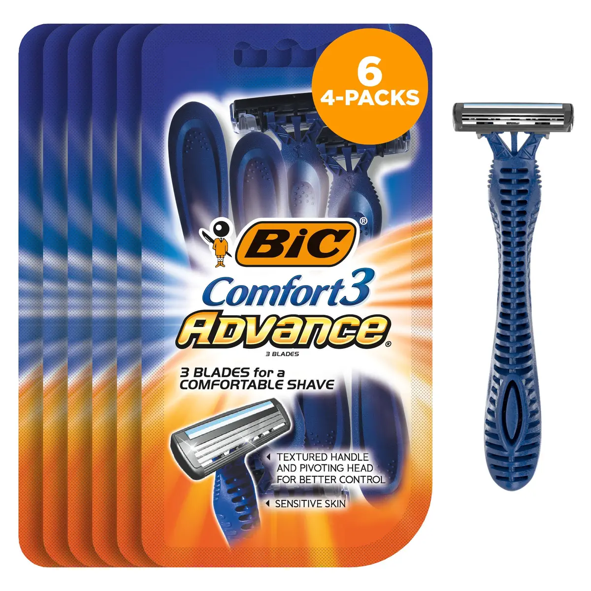 BIC Comfort 3 Advance Disposable Razors for Men | Close & Soothing Shave, 4 Pack - main product image
