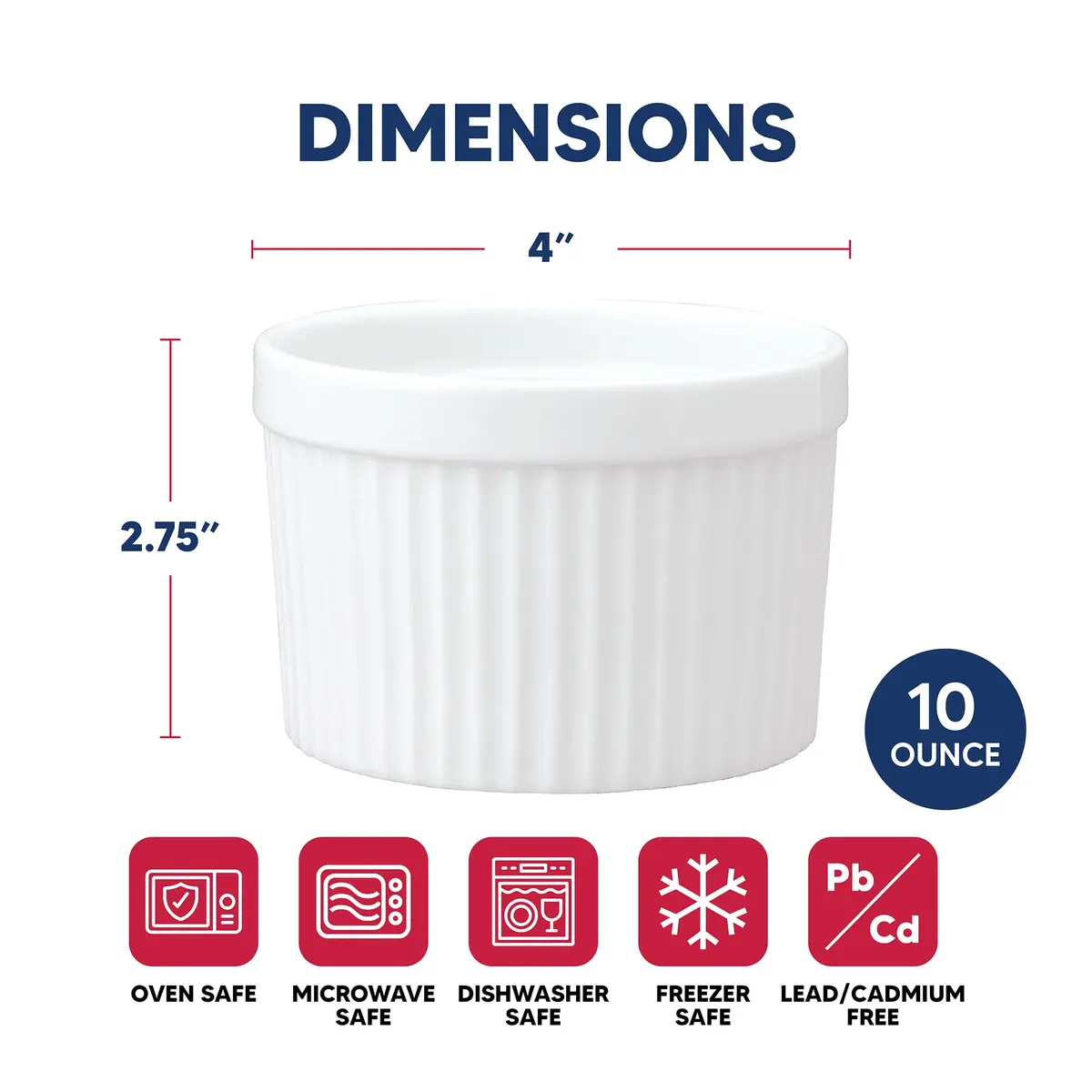 HIC Kitchen Deep Souffle Fine Porcelain 10-Ounce Set of 4 | Ideal for Baking & Serving - view 5