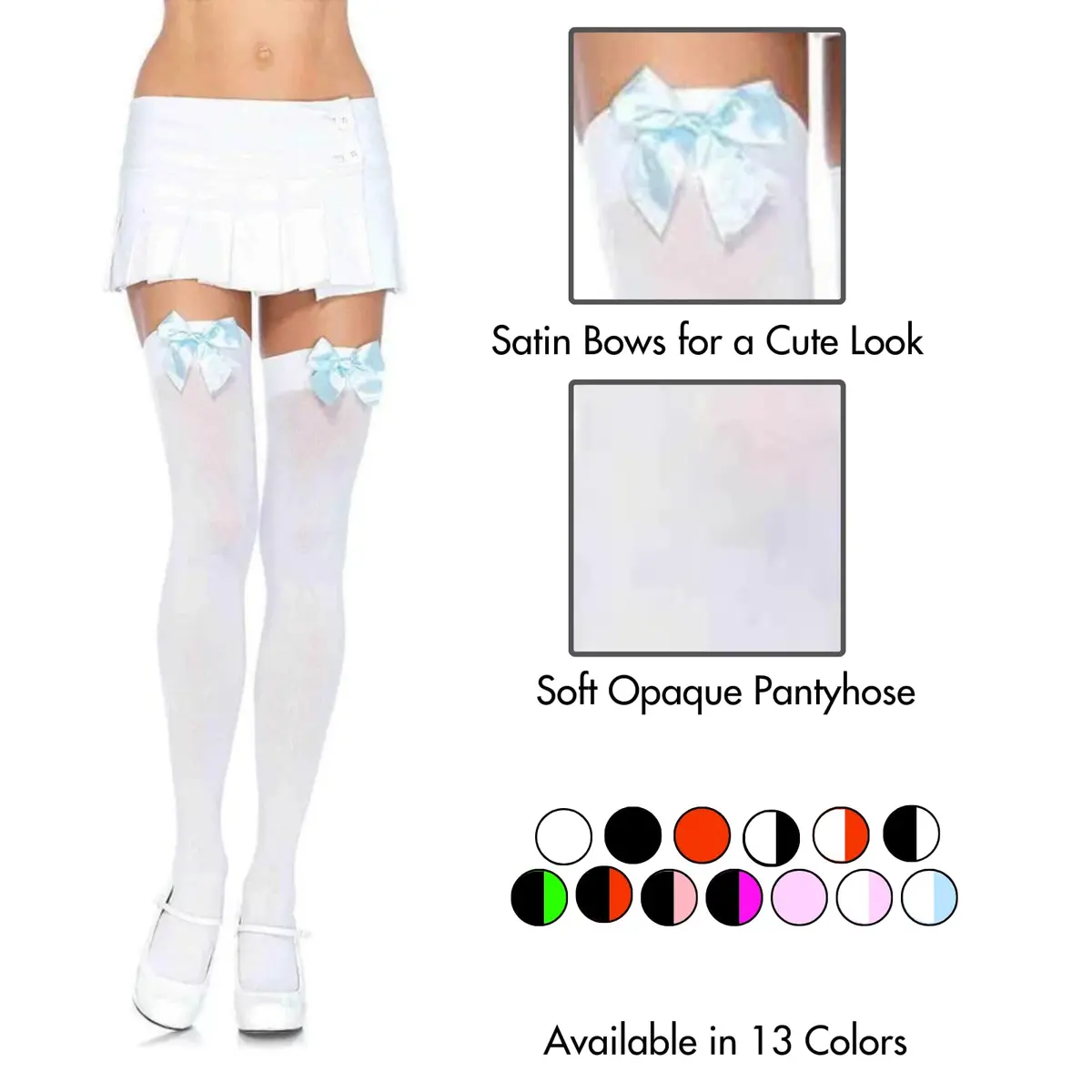 Leg Avenue Satin Bow Accent Thigh Highs One Size | Flirty, Comfortable Hosiery for Costumes & Cosplay - view 2