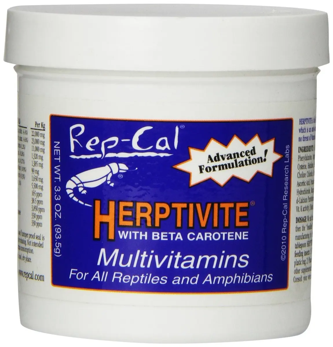 Rep-Cal Herptivite Multivitamin for reptiles and amphibians 3.3 oz | Natural sea vegetation base supports growth & health - main product image