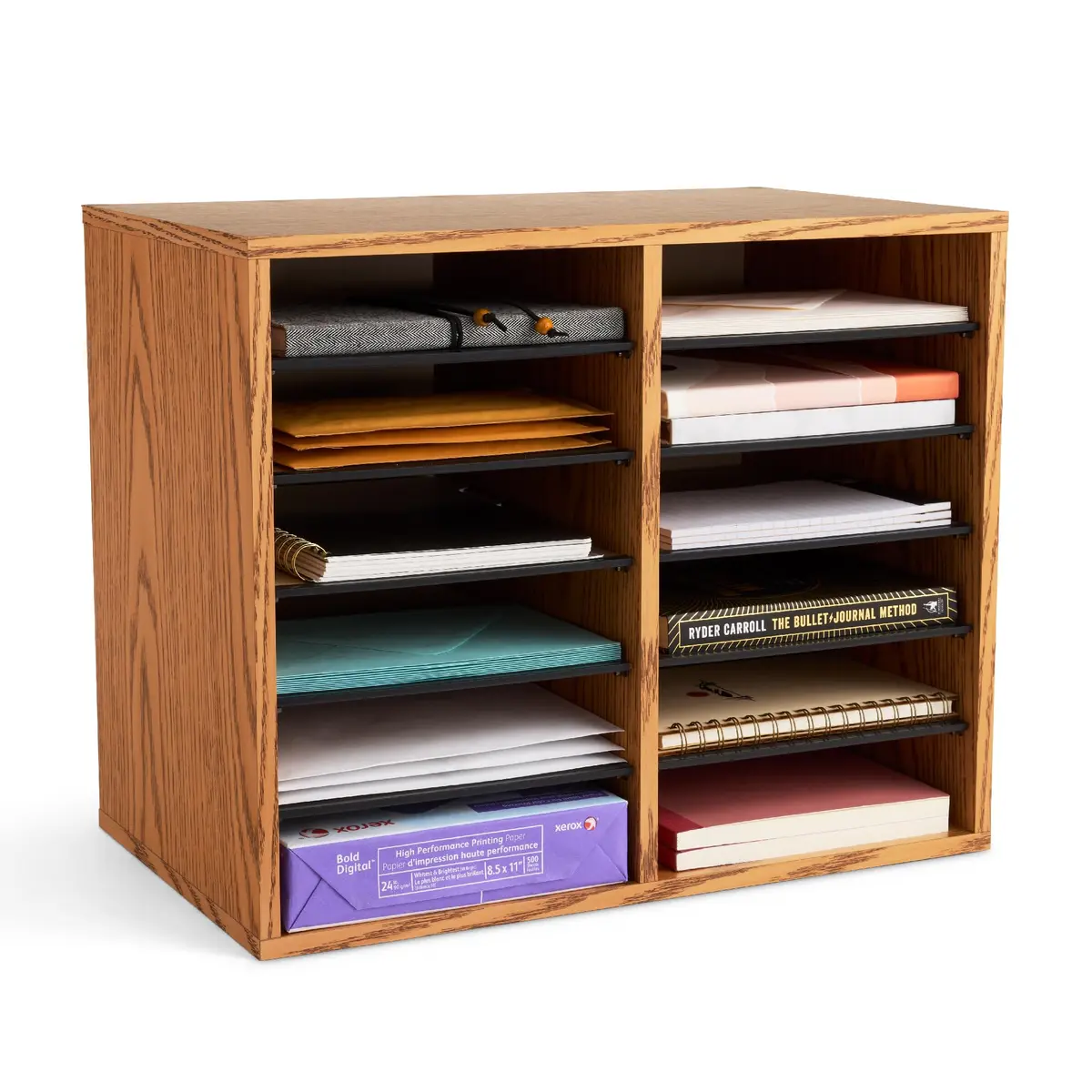 Safco Literature Organizer 12 Compartments | Adjustable Wooden Desk Storage for Office & Classroom - main product image