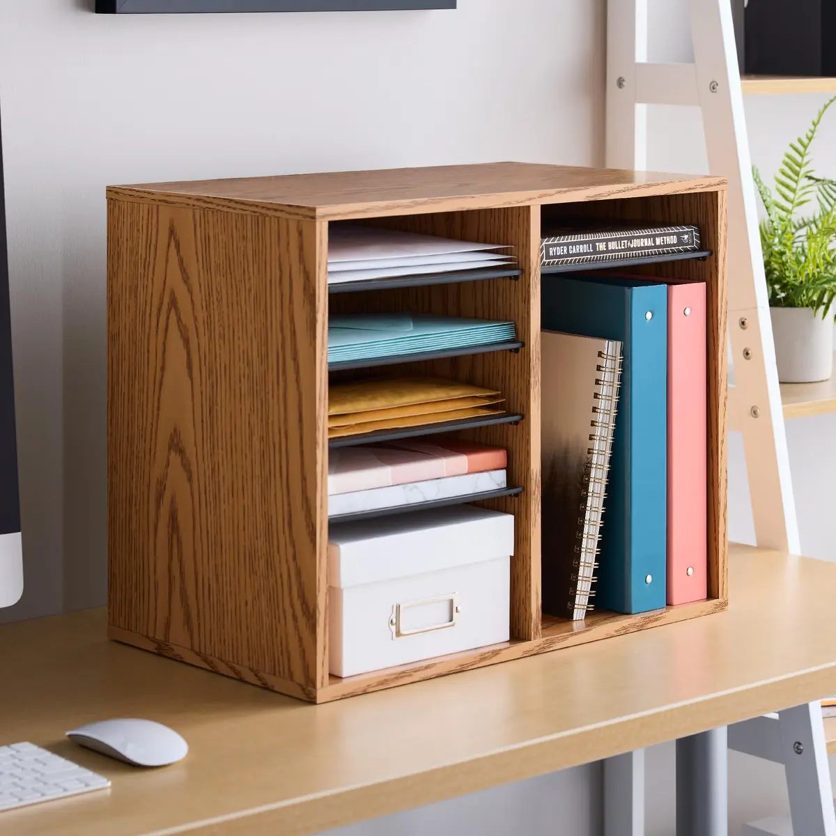 Safco Literature Organizer 12 Compartments | Adjustable Wooden Desk Storage for Office & Classroom - view 6