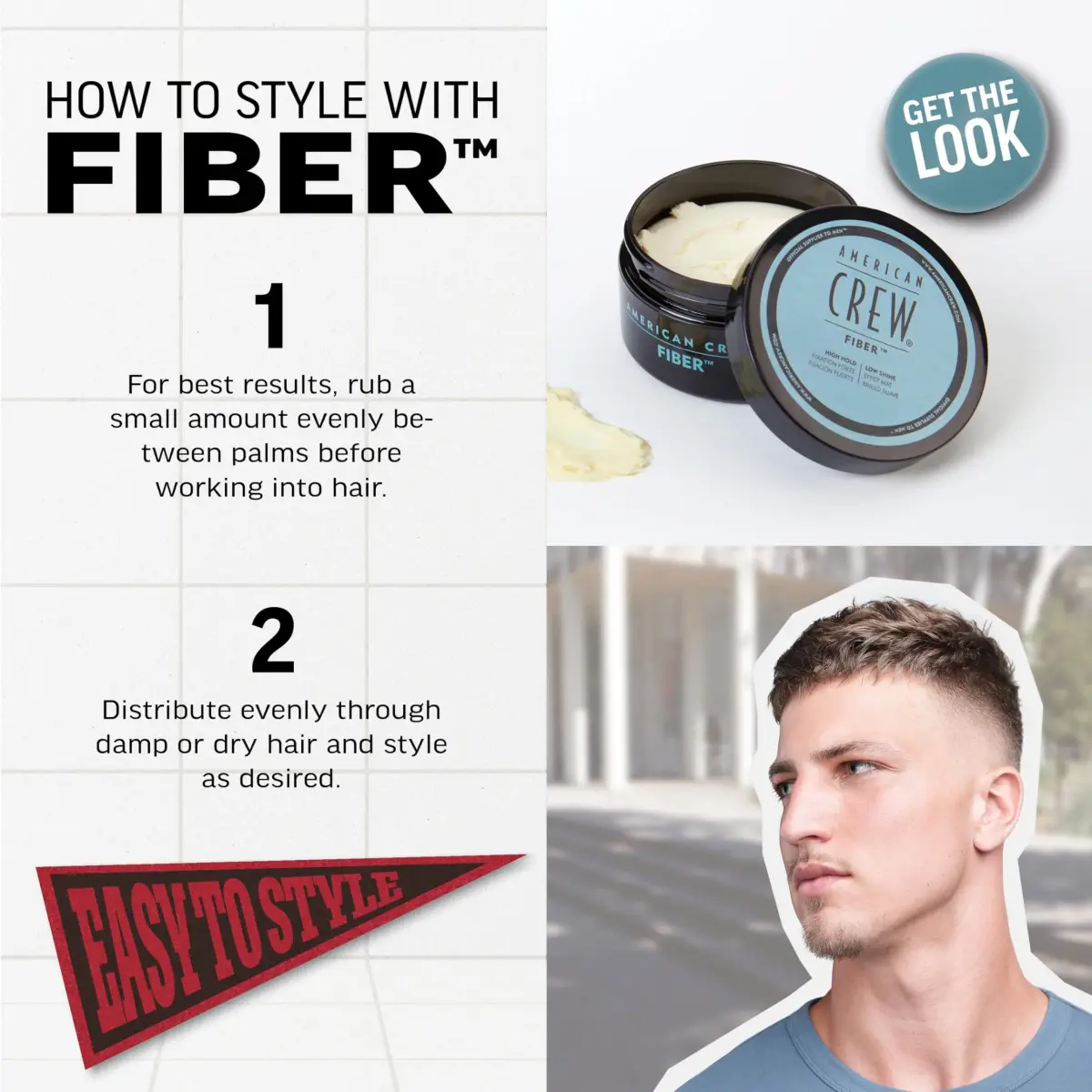 American Crew Men's Hair Fiber Styling Cream 85g (3 oz) | High Hold Low Shine - view 5