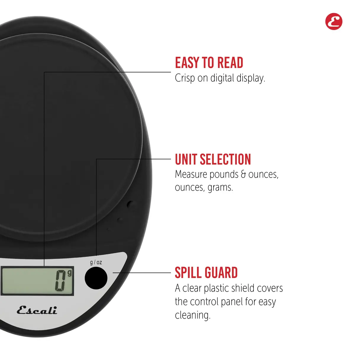 Escali Primo Digital Kitchen Scale 5kg (11 lb) | Precise Weight Measuring for Baking and Portion Control - view 3