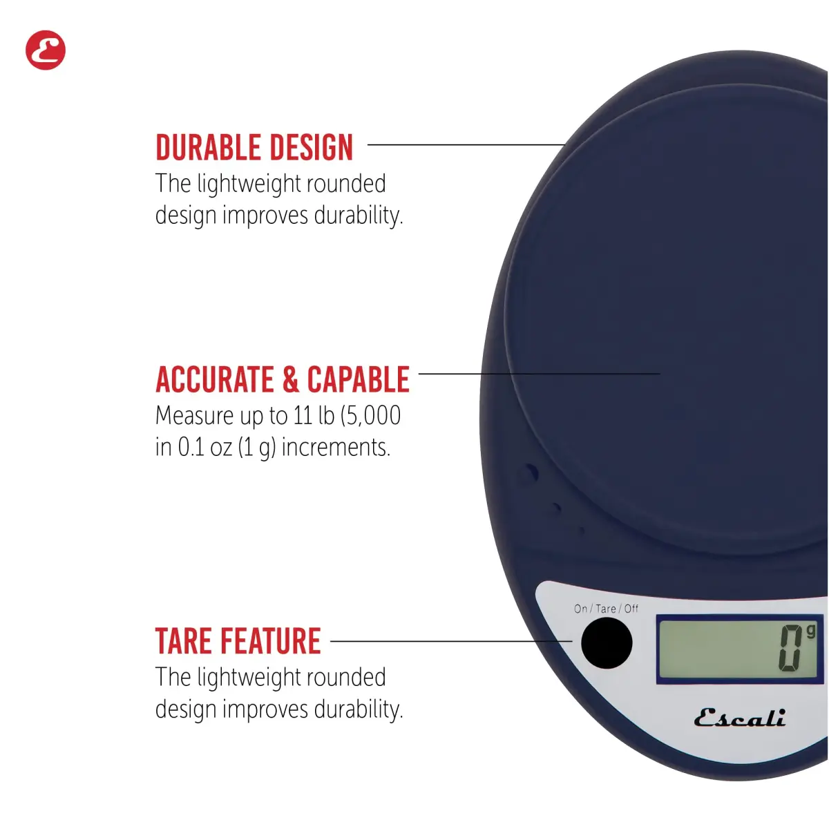 Escali Primo Digital Kitchen Scale with Tare Function & LCD Display, 5000g (11 lb) Capacity | Precise Portion Control for Baking - view 2