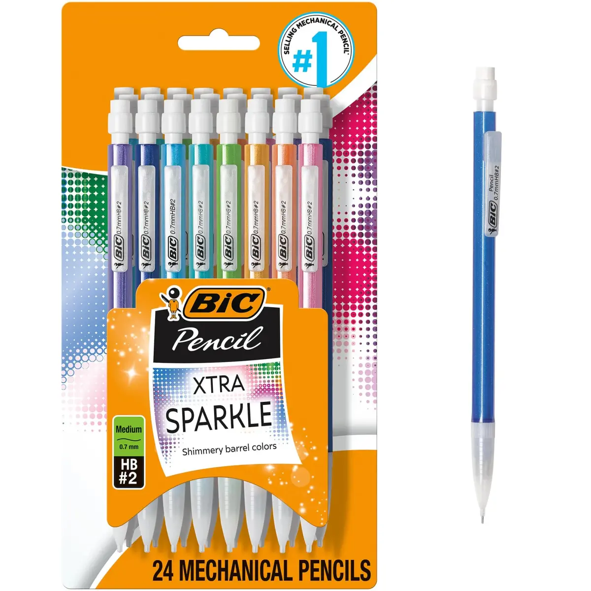 BIC Xtra-Sparkle Number 2 Mechanical Pencils, 24-Count Pack, 0.7mm Point | Smooth Writing, Erasable, Refillable - main product image