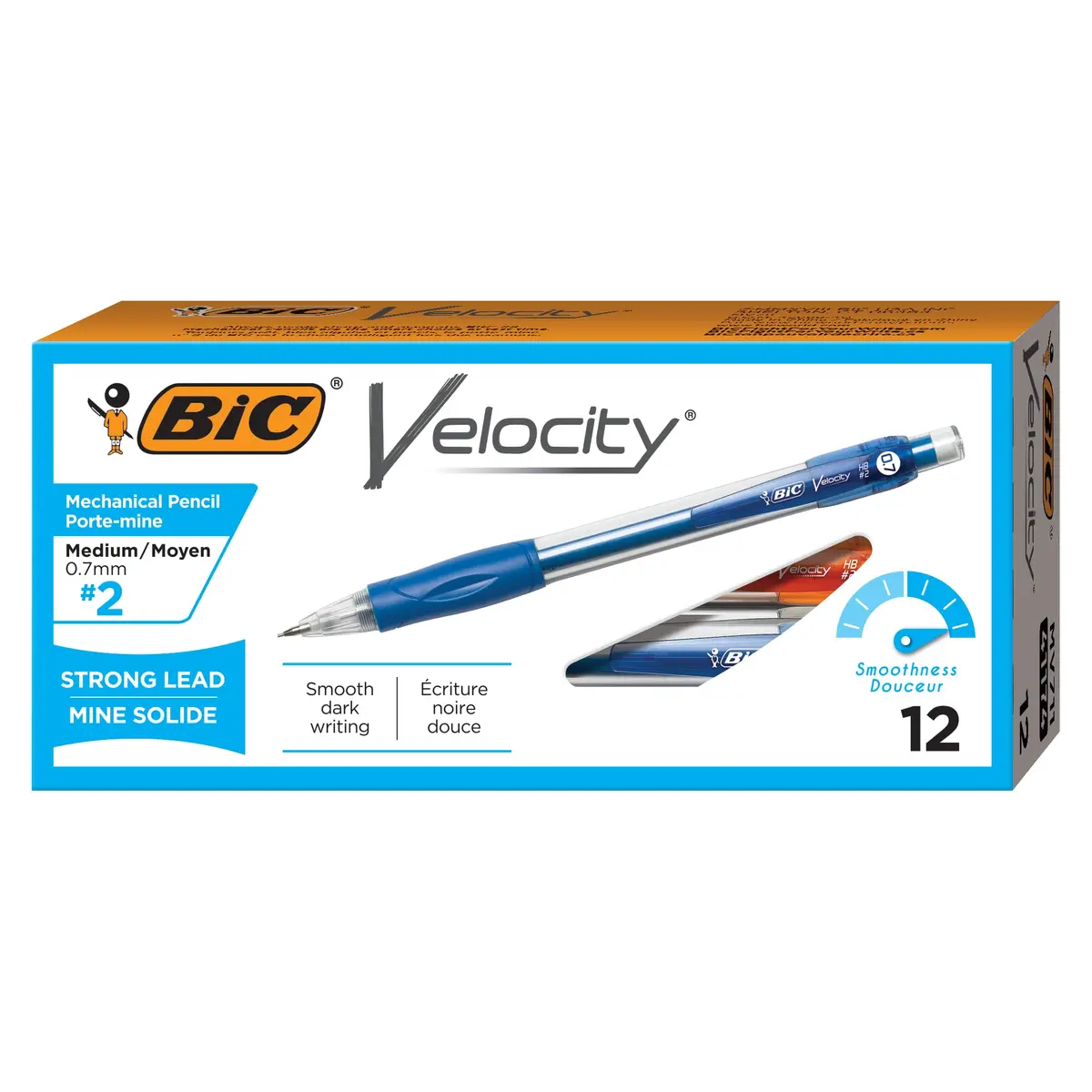 BIC Velocity Mechanical Pencils, Colorful Barrel, 12-Count, 0.7mm | Smooth, Smudge-Free Writing - main product image