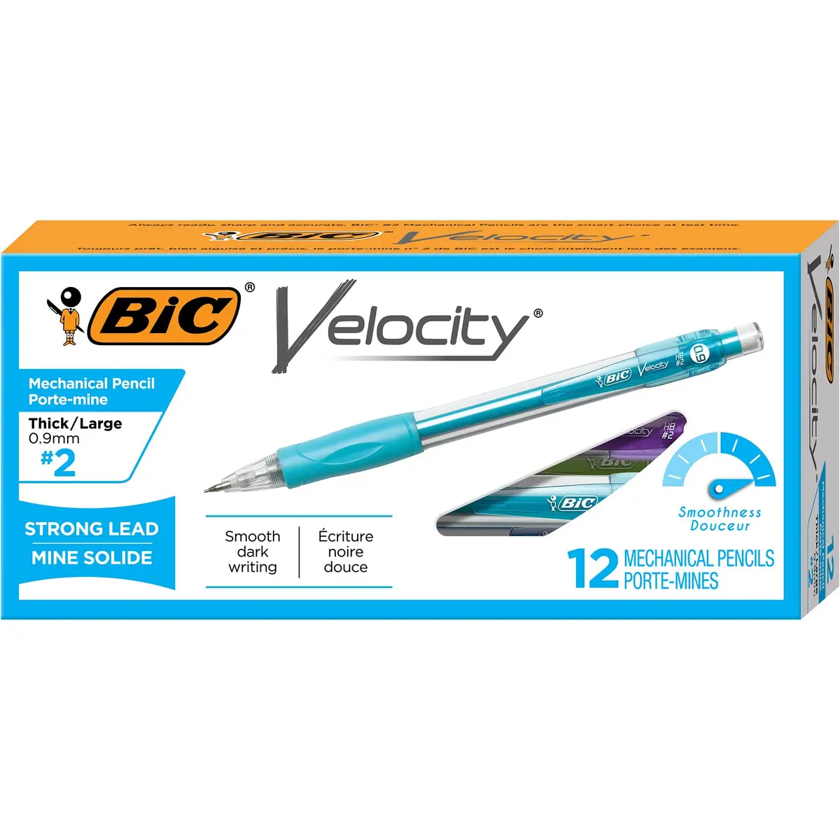 BIC Velocity Strong Lead Mechanical Pencils, 0.9mm Thick Point, 12-Count Pack | Bold Writing for Students & Heavy Writers - main product image
