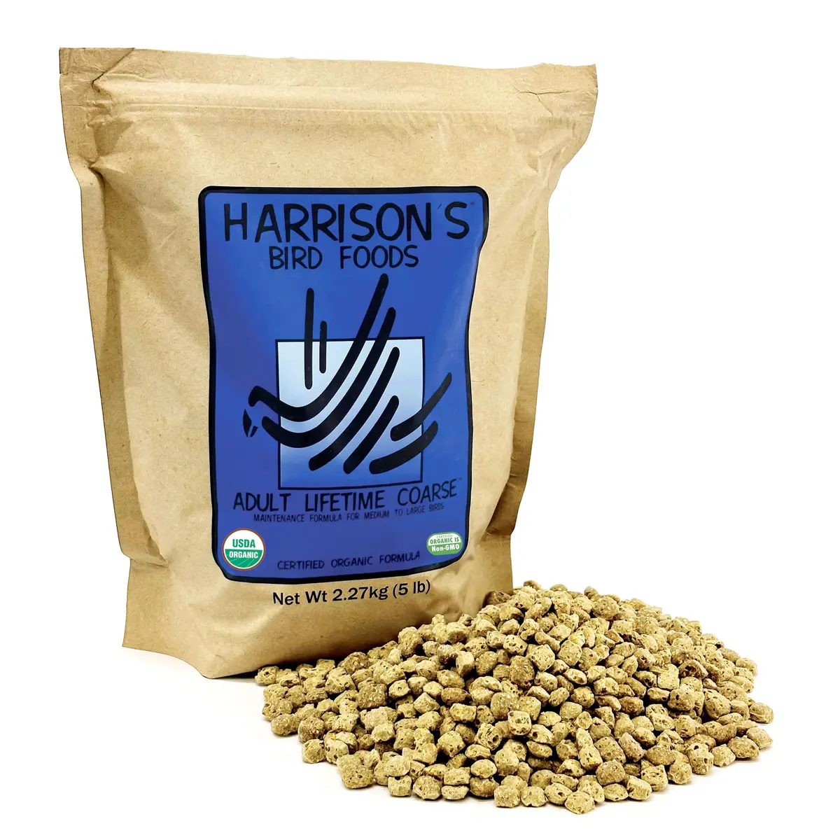 Harrison's Bird Foods Adult Lifetime Coarse 5lb | Certified Organic Non-GMO Bird Food for Medium & Large Parrots - main product image