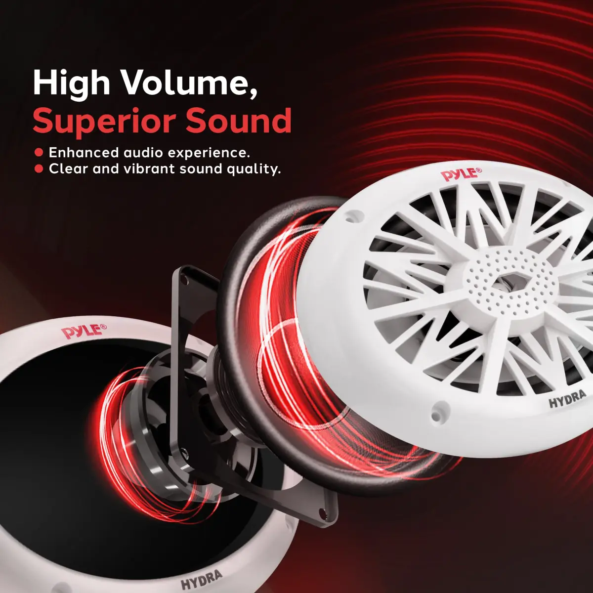 Pyle 6x9 Inch Dual Marine Speakers - 2 Way Waterproof 260 Watt (Pair, White) | 156 mm x 229 mm (6x9 Inch) Speakers - view 4