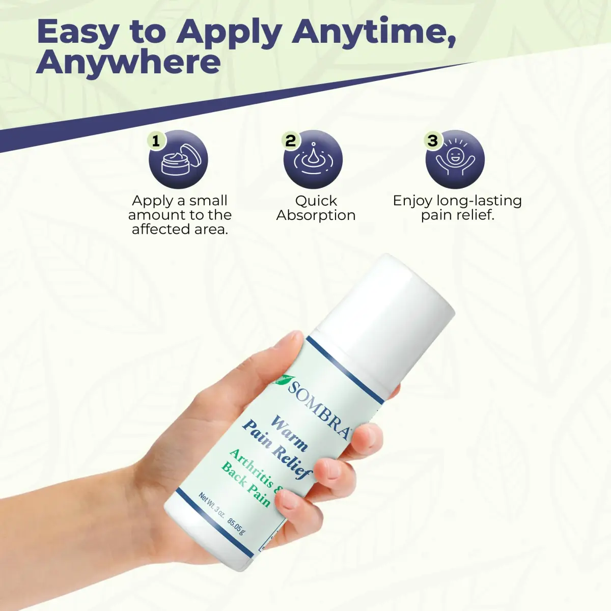 Sombra Warm Pain Relief Gel Roll-On 88.7 ml (3 oz) | Targeted Arthritis & Muscle Pain Relief - view 5