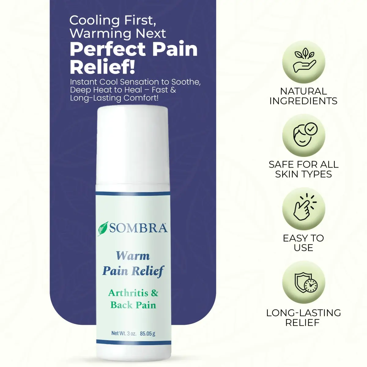 Sombra Warm Pain Relief Gel Roll-On 88.7 ml (3 oz) | Targeted Arthritis & Muscle Pain Relief - view 3