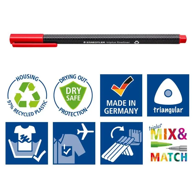 STAEDTLER Triplus Fineliner Pens, 0.3mm, Metal Clad Tip, 20-Pack, Assorted | Fine Metal Tip for Precise Writing - view 8