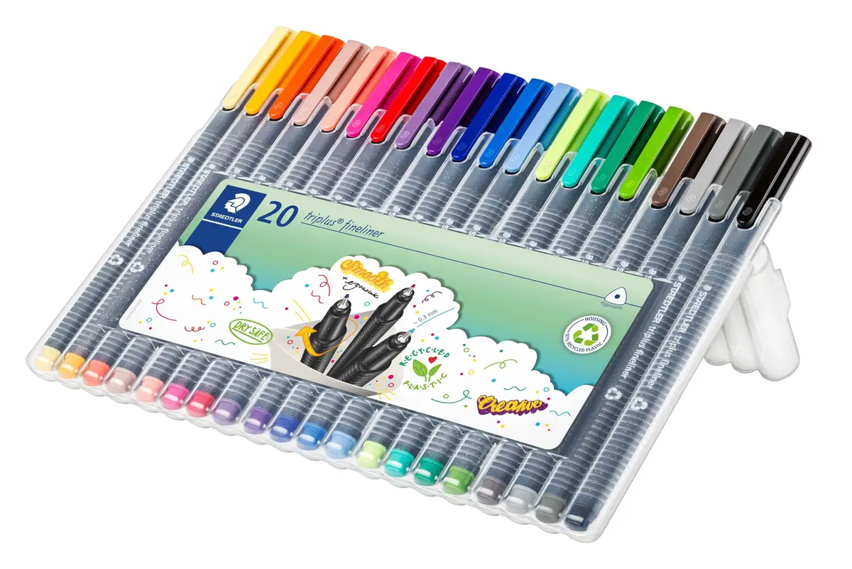 STAEDTLER Triplus Fineliner Pens, 0.3mm, Metal Clad Tip, 20-Pack, Assorted | Fine Metal Tip for Precise Writing - view 2