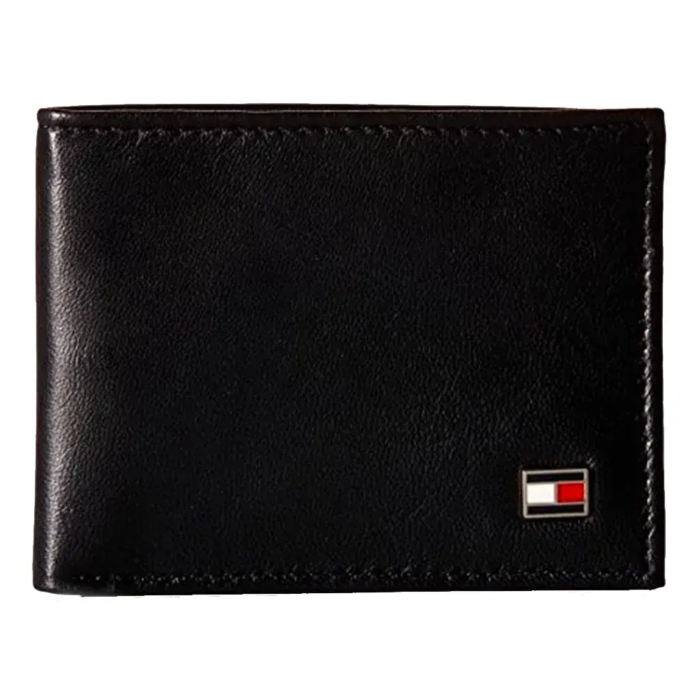 Tommy Hilfiger Men's Slim Bifold Leather Wallet with Removable ID Window | Dark Black, 13.6cm (5.3in) - main product image