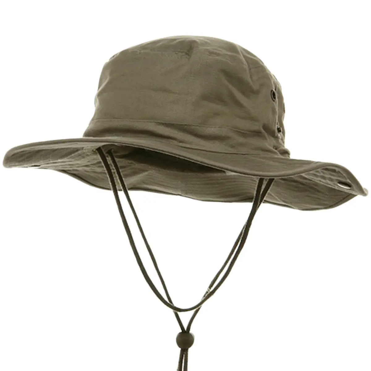 Mega Cap Khaki Aussie Fishing Hat Medium | Wide Brim with Chin Cord & Side Snaps - view 2
