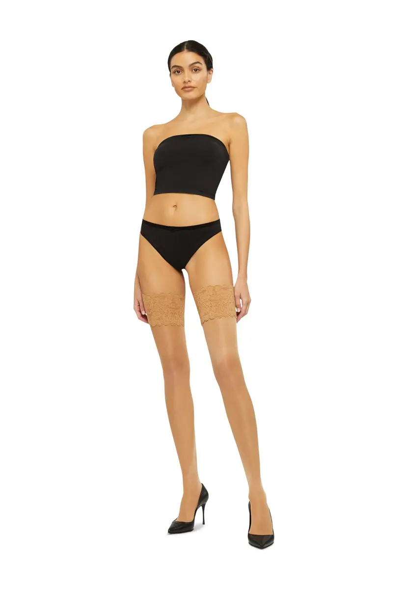 Wolford Satin Touch 20 Stay-Up Thigh Highs | Feminine Sheer Hosiery with Floral Lace (X-Small, Gobi) - view 5
