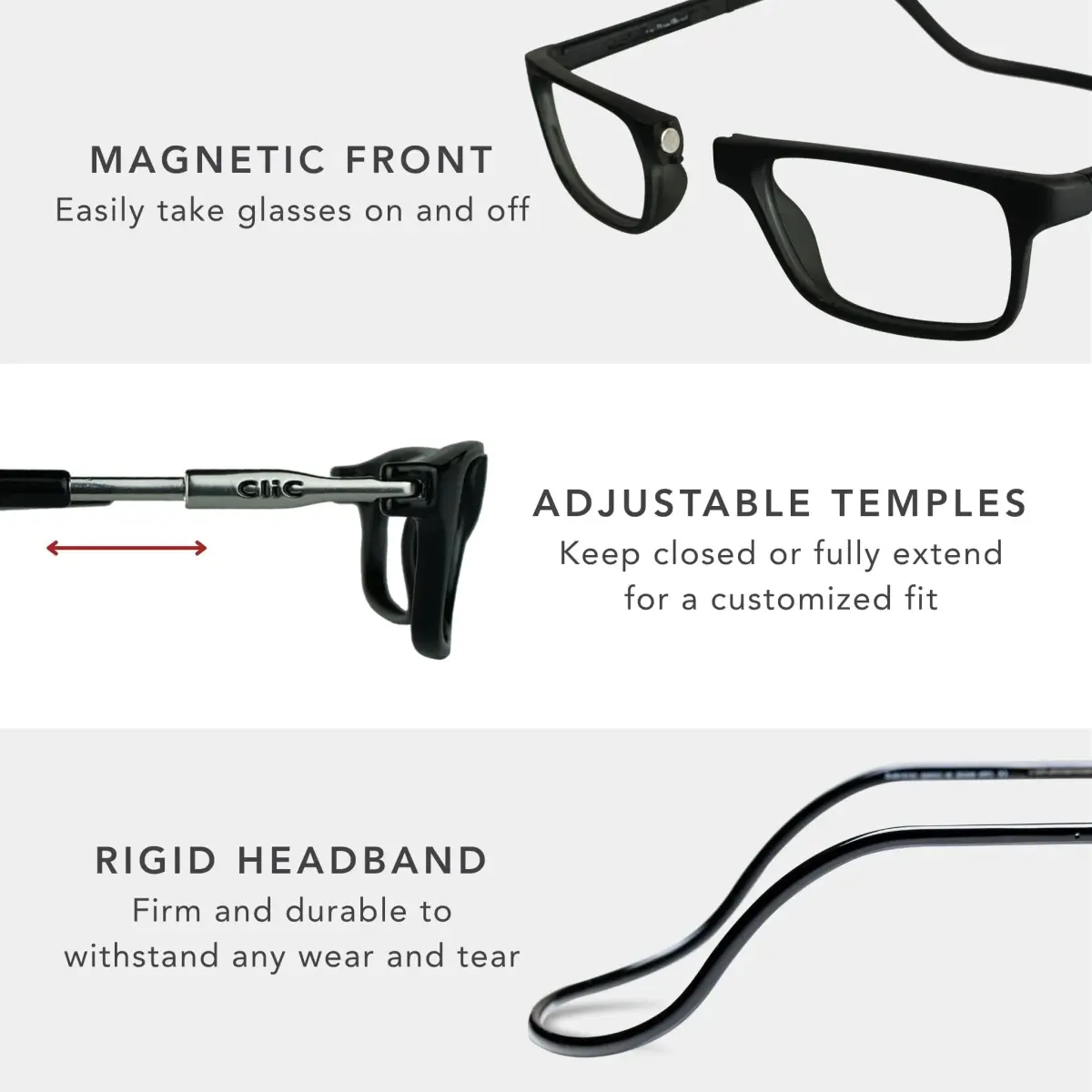 Clic Magnetic Reading Glasses Original Long M-L Tortoise 203mm (8 inches) | Front Connect Design - view 6