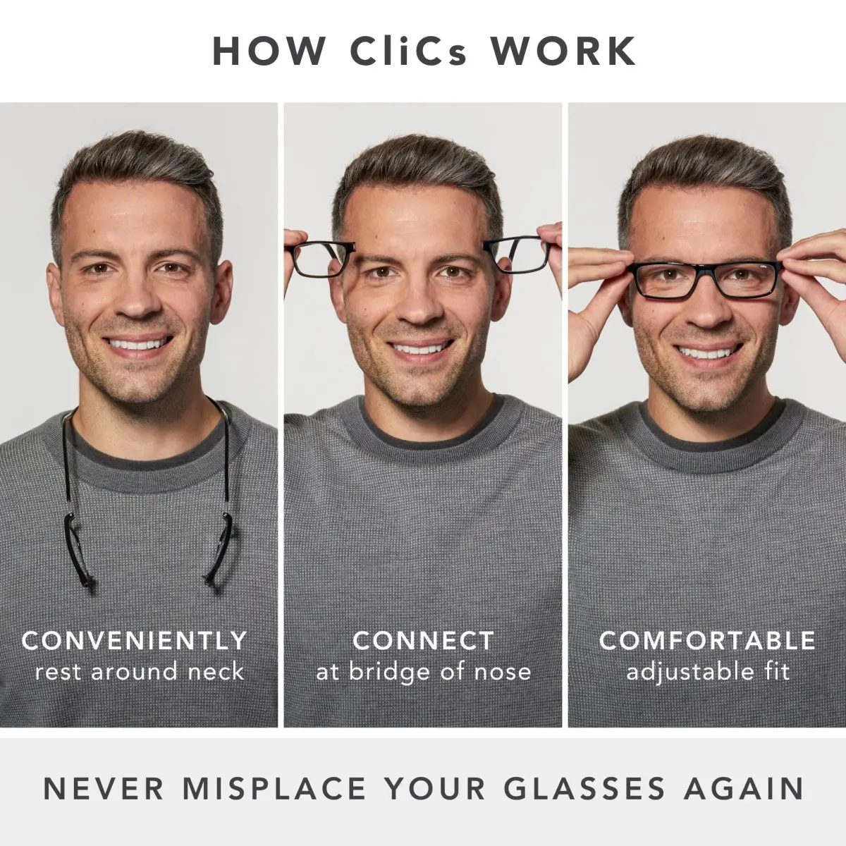 Clic Magnetic Reading Glasses Original Long M-L Tortoise 203mm (8 inches) | Front Connect Design - view 2