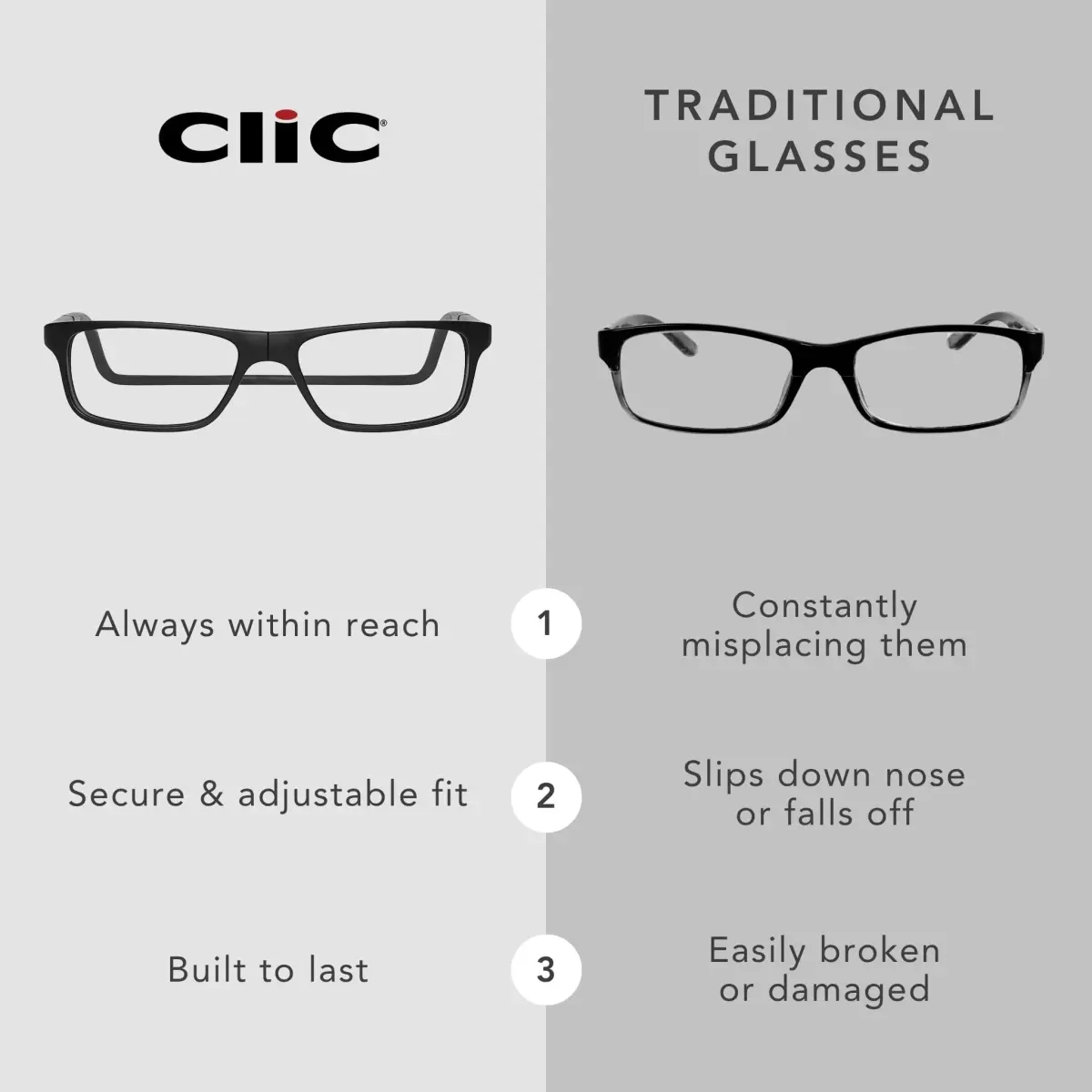 Clic Magnetic Reading Glasses Original Long M-L Tortoise 203mm (8 inches) | Front Connect Design - view 3