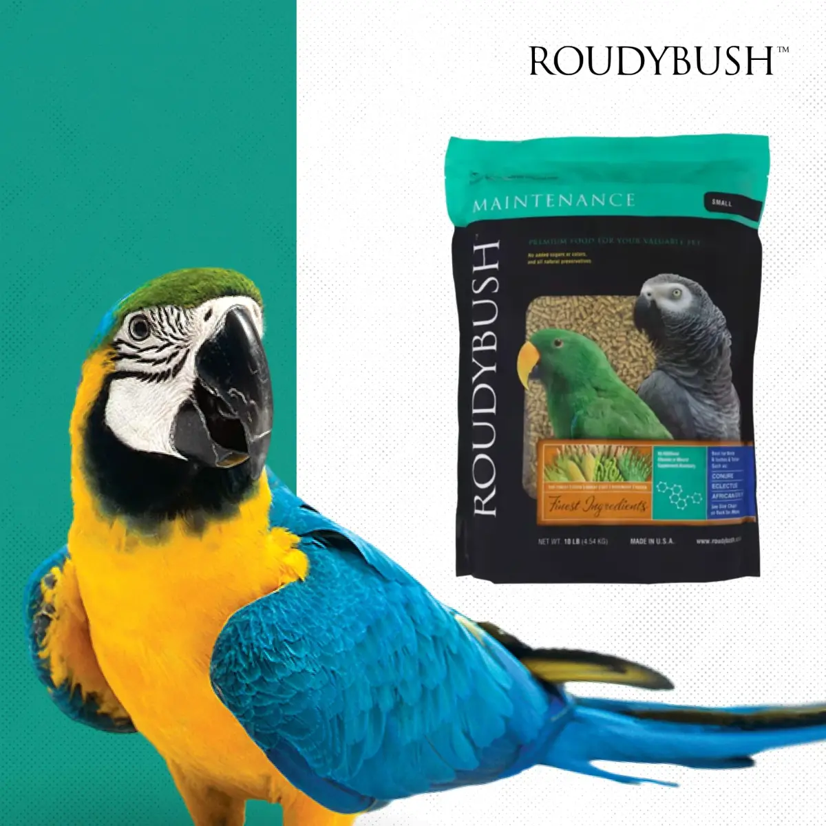 RoudyBush Daily Maintenance Bird Food Small Pellets 4.54 kg (10 lb) | Scientifically Formulated for Pet Birds - view 8