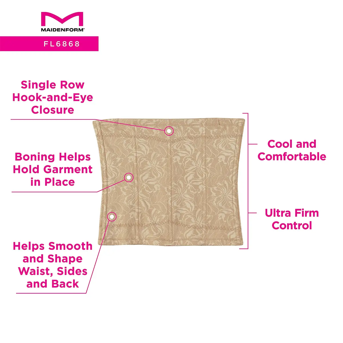 Maidenform Waist Trainer Shapewear Large | Ultra Firm Control & Moisture-Wicking Comfort - view 3