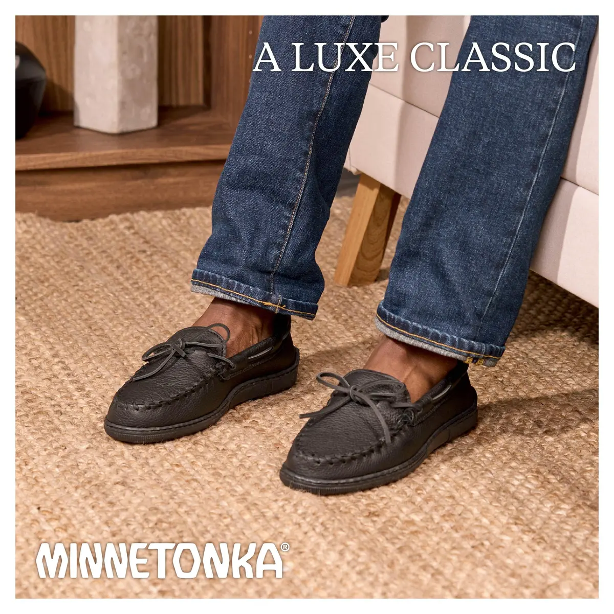 Minnetonka Men's Moosehide Classic Moccasin Natural 8 M US | Durable Leather Loafers for Men - view 4