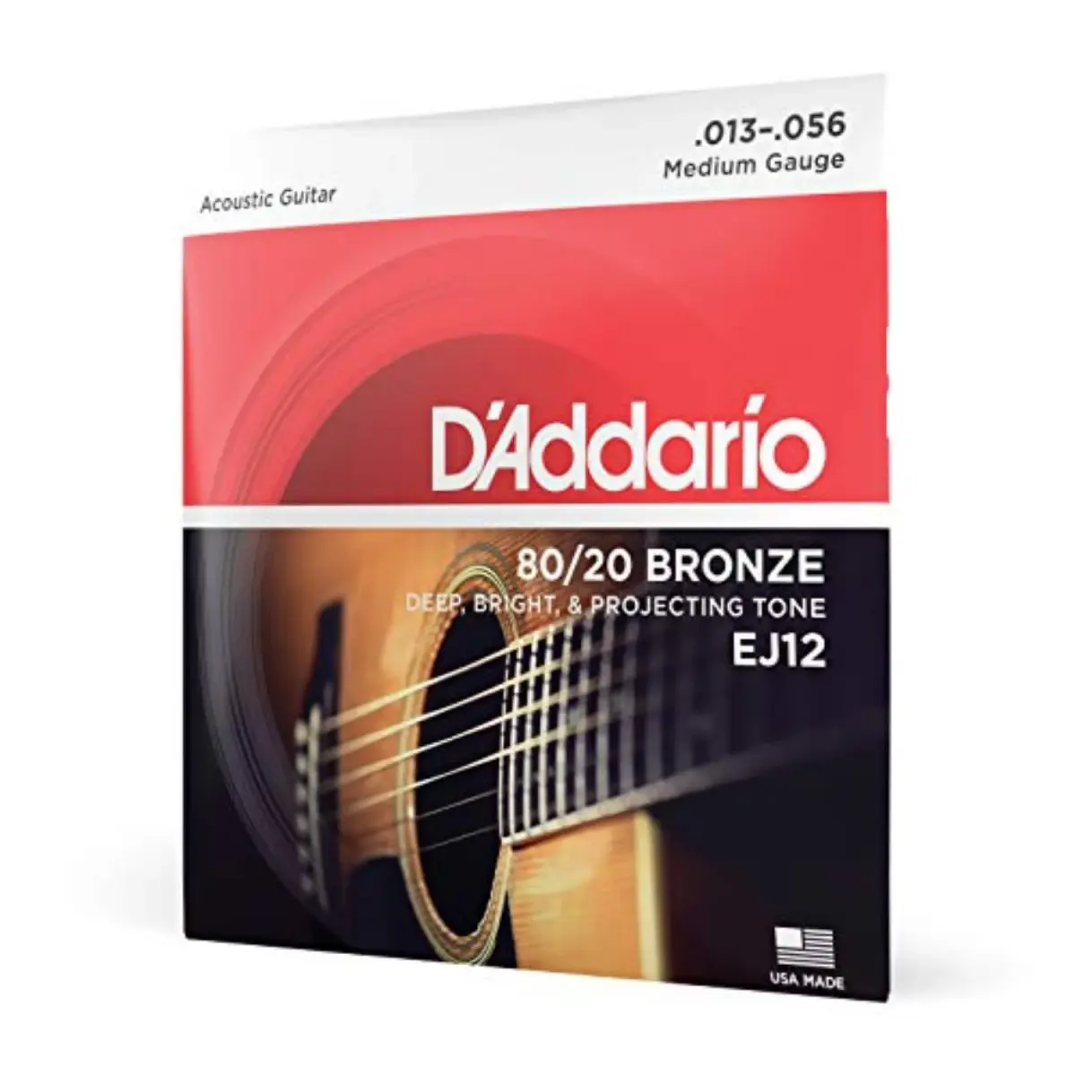 D'Addario EJ12 80/20 Bronze Acoustic Guitar Strings, Medium 13-56 Gauge Set | Bright Tone & Crisp Projection - main product image
