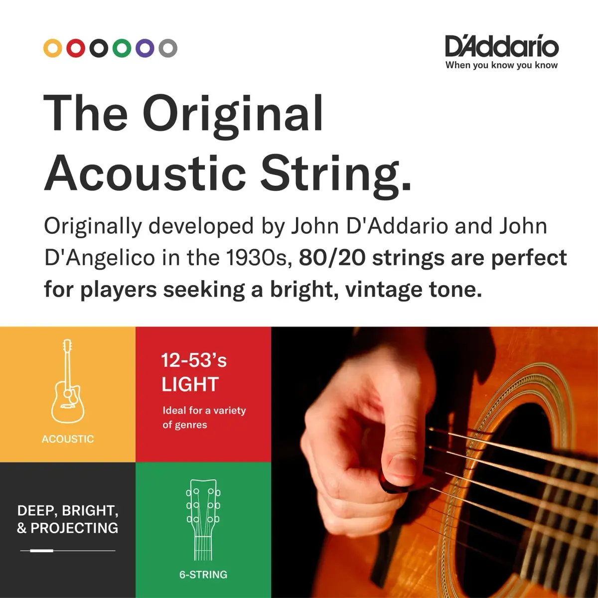 D'Addario EJ12 80/20 Bronze Acoustic Guitar Strings, Medium 13-56 Gauge Set | Bright Tone & Crisp Projection - view 4