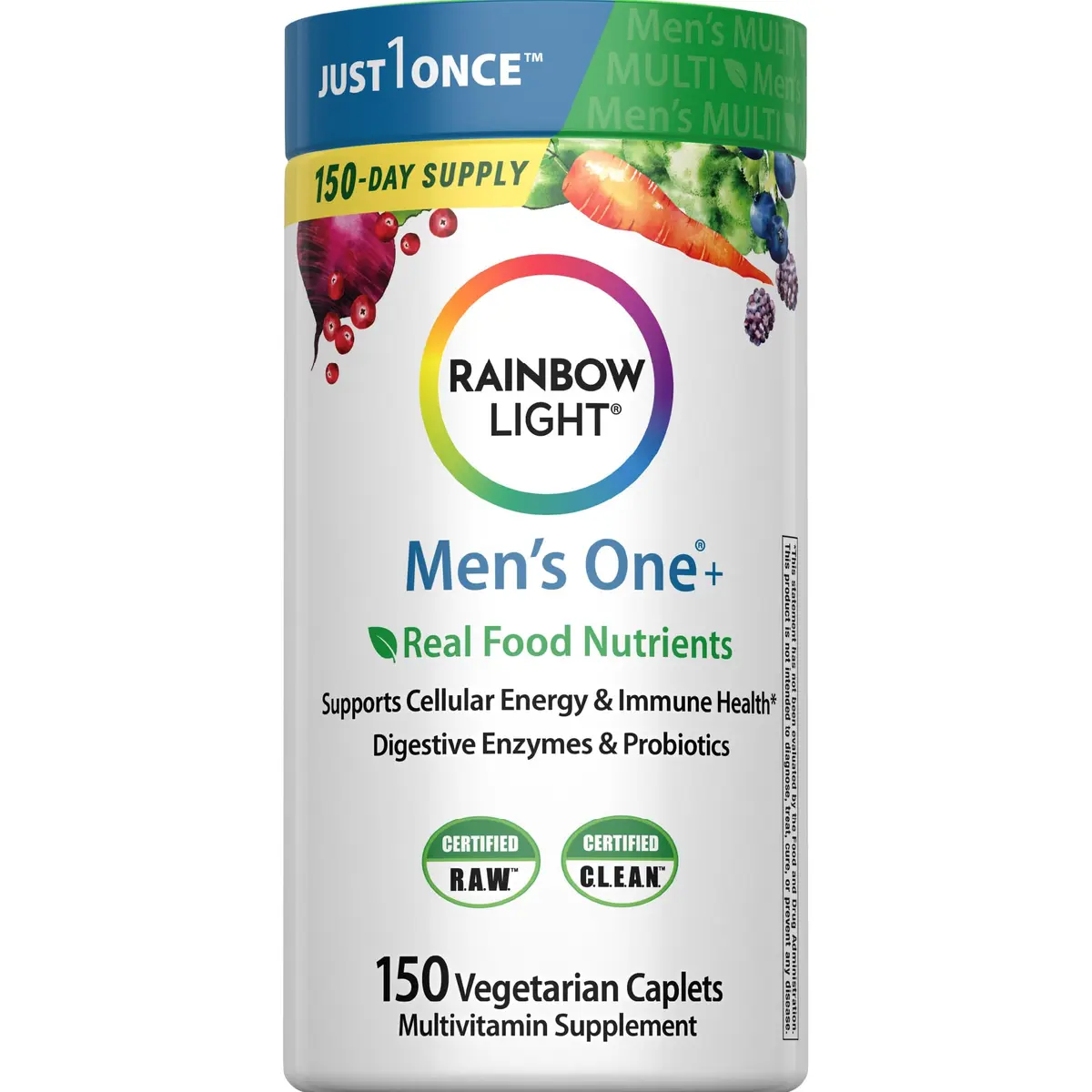 Rainbow Light Mens Multivitamin One + | 150 Caplets | Supports Energy & Vitality - main product image