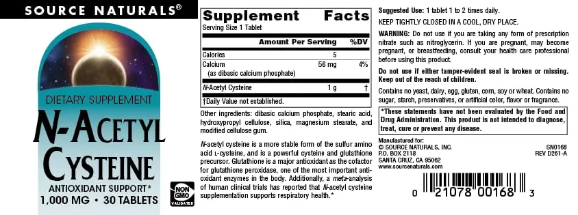 Source Naturals N-Acetyl Cysteine 1000 mg | Antioxidant Support for Optimal Health - view 6