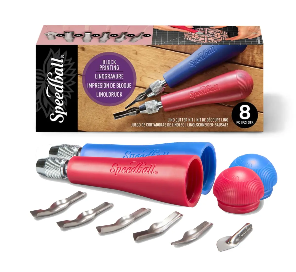 Speedball Linoleum Cutter Kit with 6 Blades & 2 Handles | Professional Printmaking Tool Set - main product image