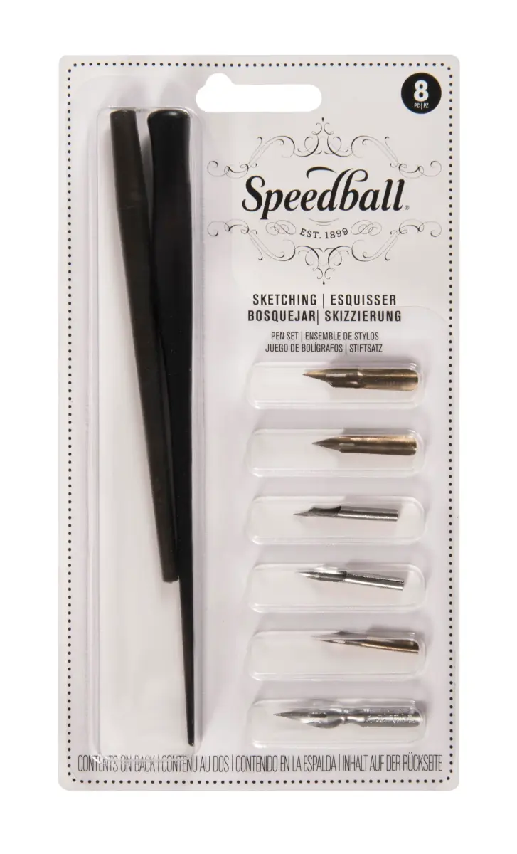 Speedball Sketching Set with Penholders and Pens, Set of 8 (SB2964), Black | Drawing, Sketching, Lettering, Cross-Hatching - main product image