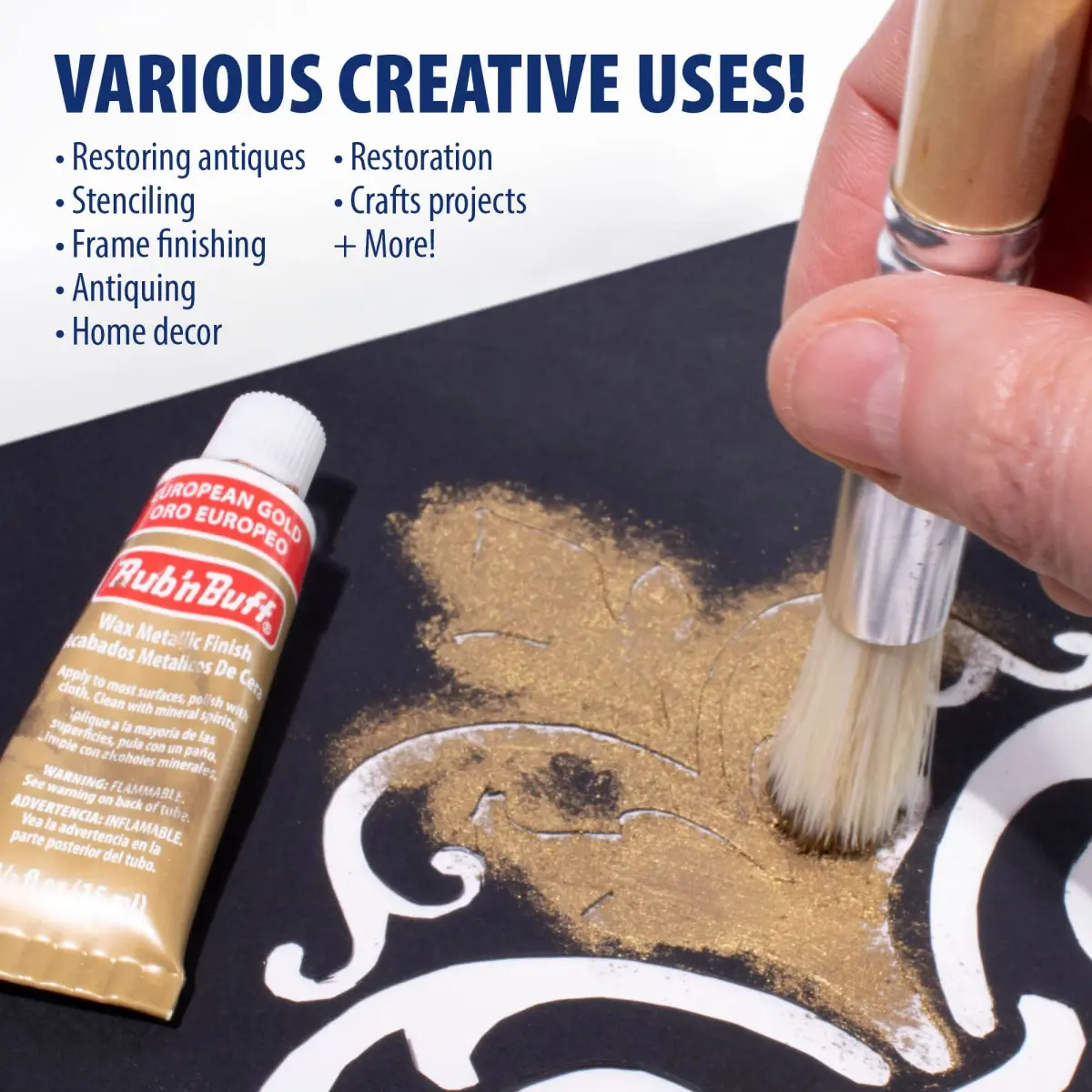 AMACO Rub 'n Buff European Gold Metallic Finish Wax 15ml (0.5 Fl Oz) | Gilding Wax for Furniture Restoration & Crafts - view 4