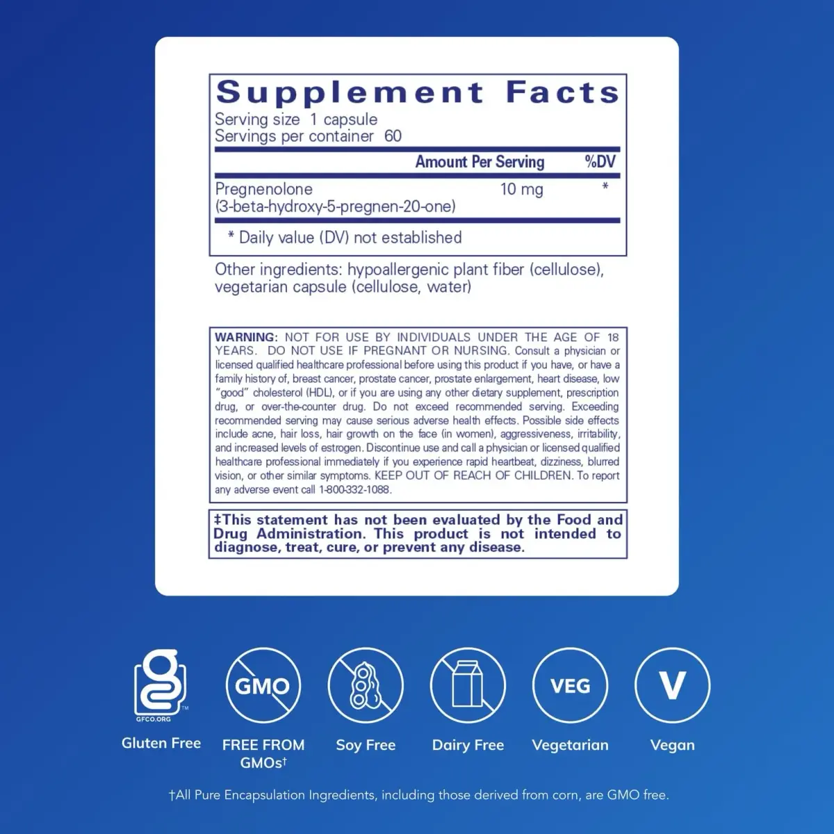 Pure Encapsulations Pregnenolone 10 mg Capsules (60 Count) | Supports Memory & Hormone Balance - view 2