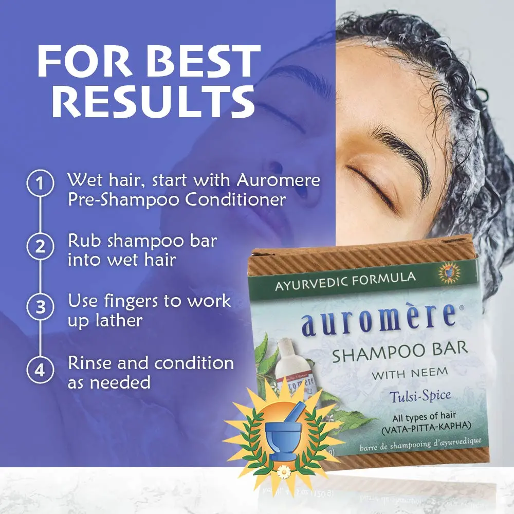 Auromere Ayurvedic Shampoo Bar, Neem & Tulsi - 4.23 Oz | All-in-One Herbal Cleansing - view 5