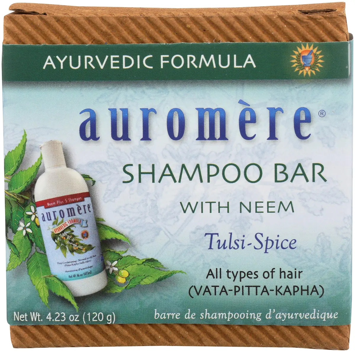 Auromere Ayurvedic Shampoo Bar, Neem & Tulsi - 4.23 Oz | All-in-One Herbal Cleansing - main product image