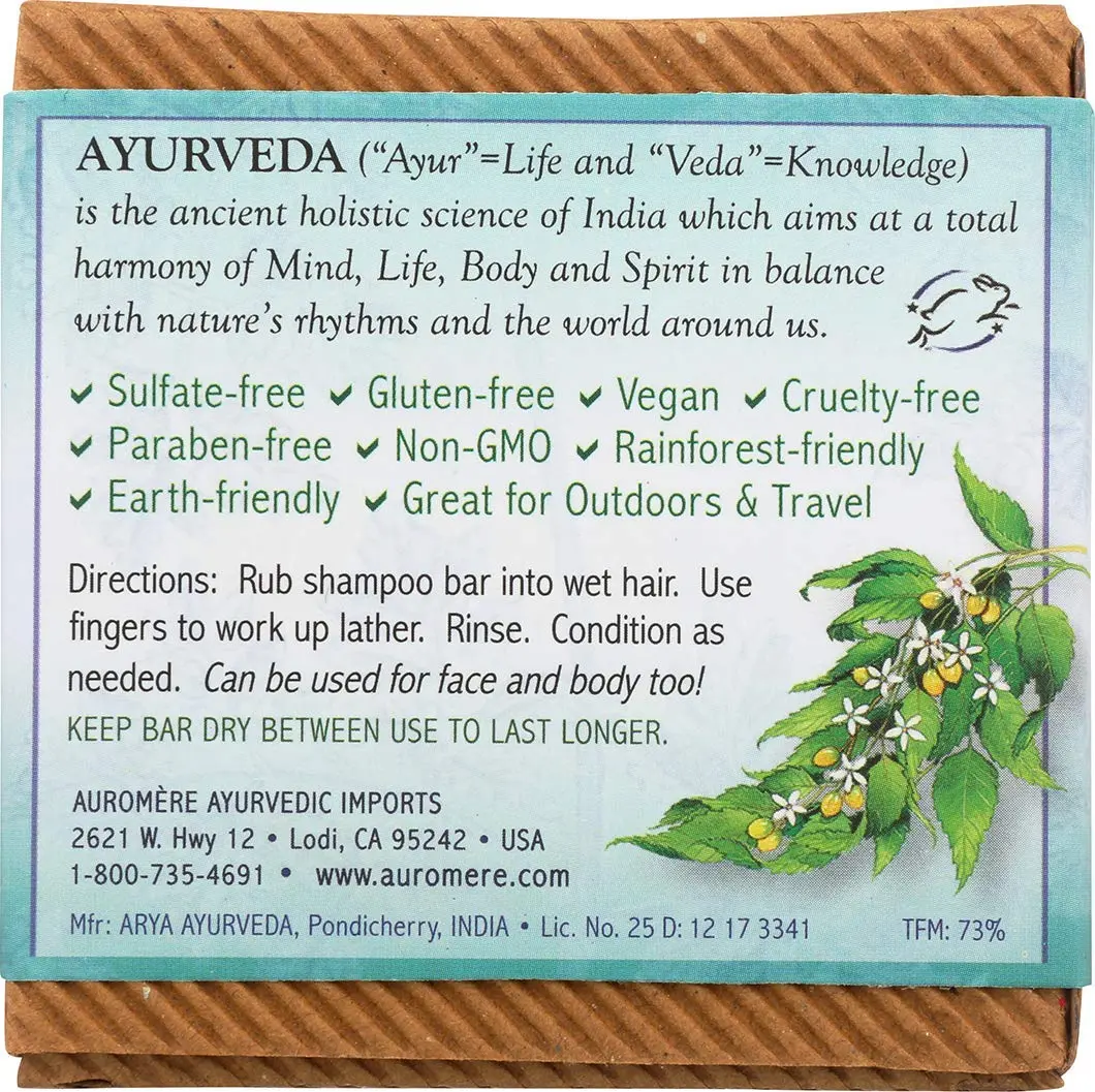Auromere Ayurvedic Shampoo Bar, Neem & Tulsi - 4.23 Oz | All-in-One Herbal Cleansing - view 2