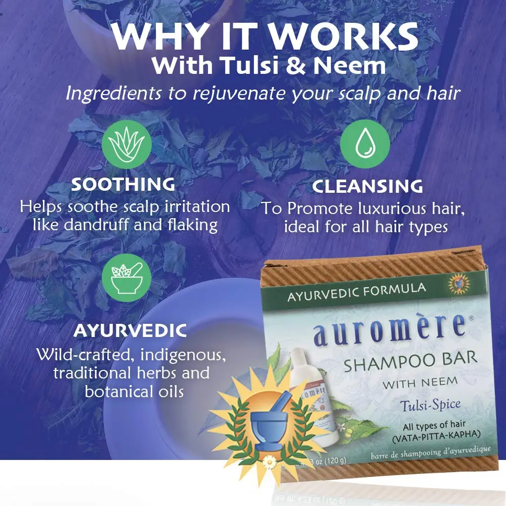 Auromere Ayurvedic Shampoo Bar, Neem & Tulsi - 4.23 Oz | All-in-One Herbal Cleansing - view 3