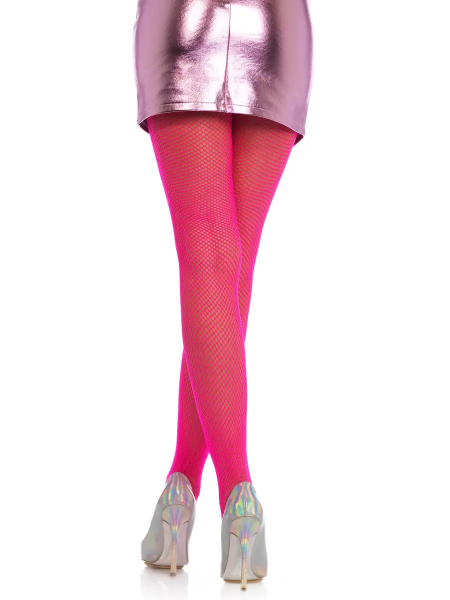 Leg Avenue Nylon Fishnet Tights Neon Pink | One Size, High Waist, Ultra Stretchy, Neon Pink - main product image