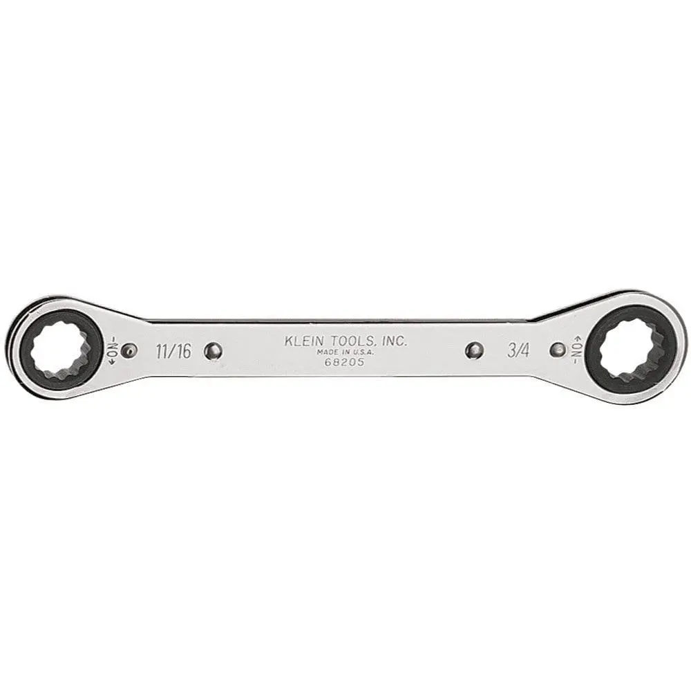 Klein Tools 68205 Ratcheting Box Wrench 11/16-Inch x 3/4-Inch | Chrome Plated, Made in USA - main product image