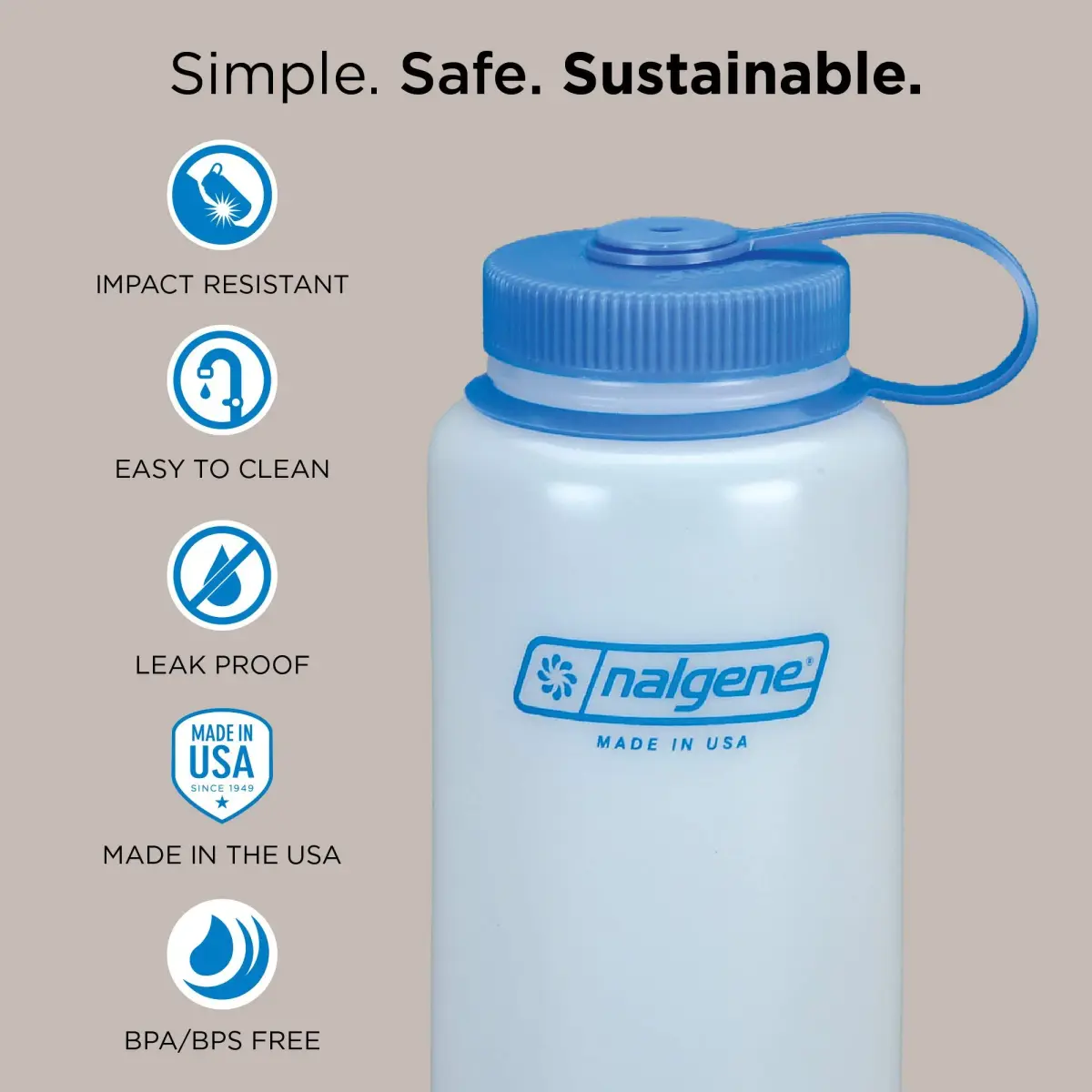 Nalgene HDPE Wide Mouth Water Bottle, Gray, 48 oz (1.5 L) | Durable & Leak-Proof for Active Lifestyles - view 2