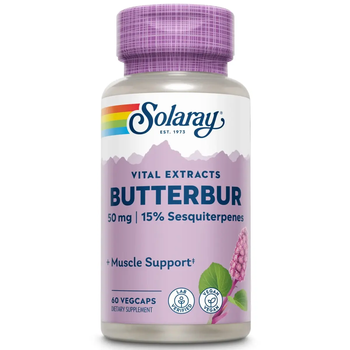 SOLARAY Butterbur Root Extract 50 mg Supplement | 60 Veg Caps for Vascular Smooth Muscle, Respiratory & Urinary Health - main product image
