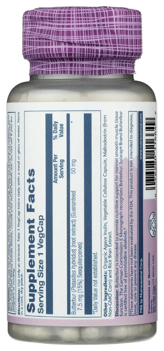 SOLARAY Butterbur Root Extract 50 mg Supplement | 60 Veg Caps for Vascular Smooth Muscle, Respiratory & Urinary Health - view 3